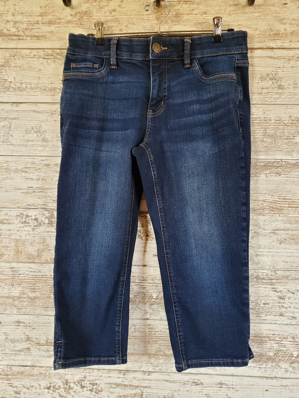 Liz Claiborne Sara Crop Denim Capri Pants Mid-Rise Dark Wash